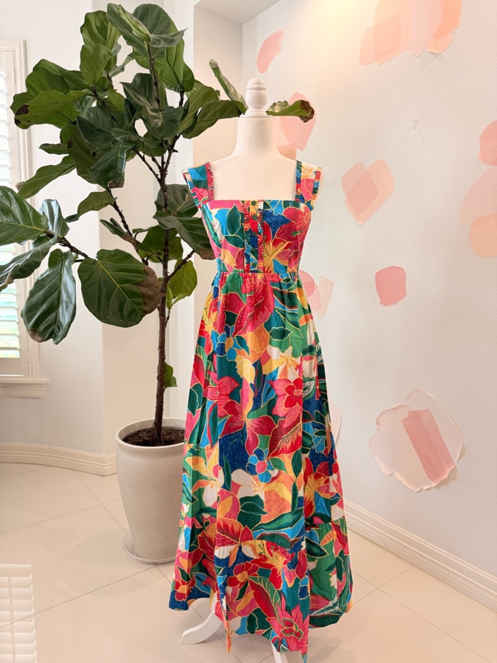 Skies Are Blue Tropical Floral Maxi Dress in Blue, Green, Pink, Yellow